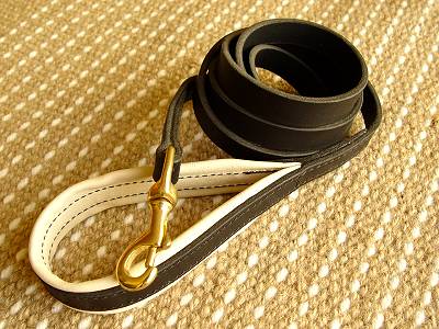 Leather dog leash with support material on the handle for Newfoundland dog