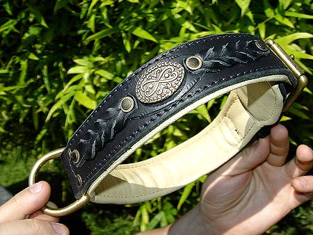 Newf collar-Royal Nappa Padded Hand Made Leather dog collar fo Newfounfland dog
