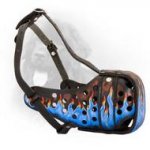 Leather Newfoundland Muzzle with Blue Fire Painting - Walking and Training