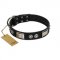 "Grand Wear" FDT Artisan Black Leather Newfoundland Collar with Shining Plates and Spiked Studs