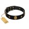 "Star Powder" FDT Artisan Black Leather Newfoundland Collar with Ovals and Stars - 1 1/2 inch Wide