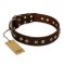 "Fashion Studs" FDT Artisan Decorated Leather Newfoundland Collar with Old Bronze-Plated Steel Hardware
