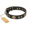 "Golden Radiance" FDT Artisan Black Leather Newfoundland Collar with Old Bronze Look Ovals and Circles