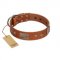 "Great Obelisk" Handcrafted FDT Artisan Tan Leather Newfoundland Collar with Large Plates and Pyramids