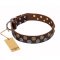 'Strong Shields' FDT Artisan Brown Leather Newfoundland Collar with 2 Rows of Round Brooches