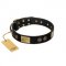 "Chicci-Glam" FDT Artisan Black Leather Newfoundland Collar with Plates and Ornate Studs