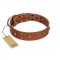 "Road Rider" FDT Artisan Tan Leather Newfoundland Collar with Old Silver-like Skulls and Medallions