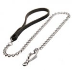 Chrome Plated Chain Newfoundland Leash with Leather Handle