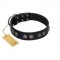 "Silver Medallions" Mod FDT Artisan Black Leather Newfoundland Collar with Round Plates