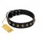 "Inky Prettification" FDT Artisan Black Leather Newfoundland Collar with One Row of Studs