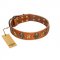 "Rockin' Doggie" FDT Artisan Tan Leather Newfoundland Collar Adorned with Stars and Skulls