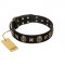 "Starry Saga" FDT Artisan Black Leather Newfoundland Collar with Stars and Skulls