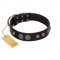 "Tricky Ricky" FDT Artisan Black Leather Newfoundland Collar Adorned with Silver-Like Conchos