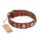 "Magic Squares" FDT Artisan Tan Leather Newfoundland Collar with Silver-like Decor