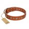 "Gorgeous Roundie" FDT Artisan Tan Leather Newfoundland Collar with Chrome-plated Circles