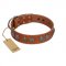 "Luxurious Life" Premium Quality FDT Artisan Tan Leather Newfoundland Collar with Round Adornments