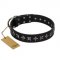 "Lights-out" FDT Artisan Black Leather Newfoundland Collar with Silver-like Set of Stars