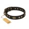 "Perfect Tracery" FDT Artisan Black Leather Newfoundland Collar with Old Bronze Look Plates and Circles