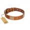 "Ancient Treasures" FDT Artisan Tan Leather Newfoundland Collar with Antiqued Plates and Studs