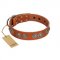 "Woofy Majesty" FDT Artisan Tan Leather Newfoundland Collar with Round Silver-like Plates
