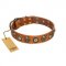 "Golden Epoch" FDT Artisan Tan Leather Newfoundland Collar with Old Bronze-plated Medallions and Conchos