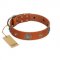 "Marine Antiques" Handmade FDT Artisan Tan Leather Newfoundland Collar with Blue Stones