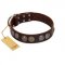 "Treasure Hunter" FDT Artisan Brown Leather Newfoundland Collar with Old-Bronze-like and Silvery Medallions