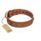 "Brave Spirit" Handmade FDT Artisan Designer Tan Leather Newfoundland Collar with Shields