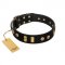 "Rare Dog" FDT Artisan Black Leather Newfoundland Collar with Old Bronze-like Dotted Studs and Tiles