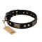 "Biker Style" FDT Artisan Black Leather Newfoundland Collar with Old Bronze Look Plates and Skulls