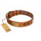 "Bronze Century" FDT Artisan Tan Leather Newfoundland Collar with Plates and Brooches with Cool Ornament