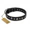 "Genteel Charm" FDT Artisan Black Leather Newfoundland Collar with Silver-like Round Conchos