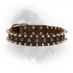 3 Rows Leather Spiked and Studded Newfoundland Collar