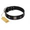 "Black Cavalier" Handmade FDT Artisan Black Leather Newfoundland Collar with Silver-Like Stars and Large Plates