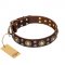 'Flower Melody' FDT Artisan Brown Leather Newfoundland Collar with Mixed Studs