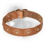 Flower Pattern Leather Newfoundland Collar