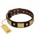 "Heavy Metal" FDT Artisan Brown Leather Newfoundland Collar with Old Bronze-like Skulls and Plates