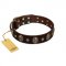 "Breaking the Horizon" FDT Artisan Brown Leather Newfoundland Collar with Engraved Studs and Medallions
