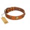 "Knights Templar" FDT Artisan Tan Leather Newfoundland Collar with Skulls and Crossbones Combined with Squares