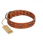 "Rebellious Nature" FDT Artisan Tan Leather Newfoundland Collar Embellished with Crossbones and Square Studs