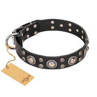 FDT Artisan 'Vintage Necklace' Studded Black Leather Newfoundland Dog Collar - 1 1/2 inch (40mm) wide