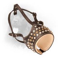 Stylish Anti-Barking Leather Newfoundland Muzzle with Studs