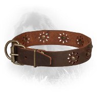 Leather Newfoundland Collar with Attractive Flower Design