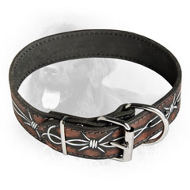 Newfoundland Handpainted Leather Collar with Barbed Wire Drawing