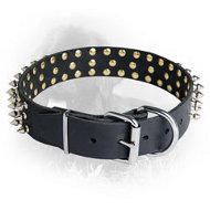 Newfoundland Leather Collar 3 Rows with Nickel Plated Spikes