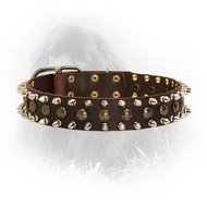 3 Rows Leather Spiked and Studded Newfoundland Collar