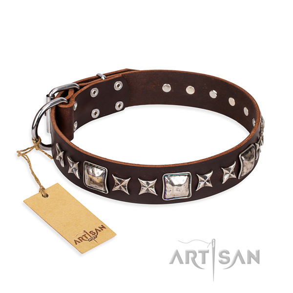 Impressive full grain genuine leather dog collar for everyday use