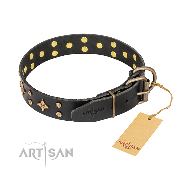 Daily use full grain leather collar with decorations for your pet