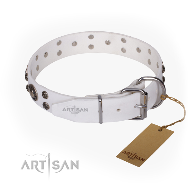 Everyday walking natural genuine leather collar with decorations for your doggie