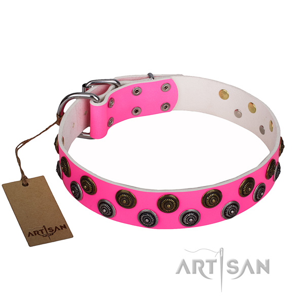 Exquisite natural genuine leather dog collar for stylish walking